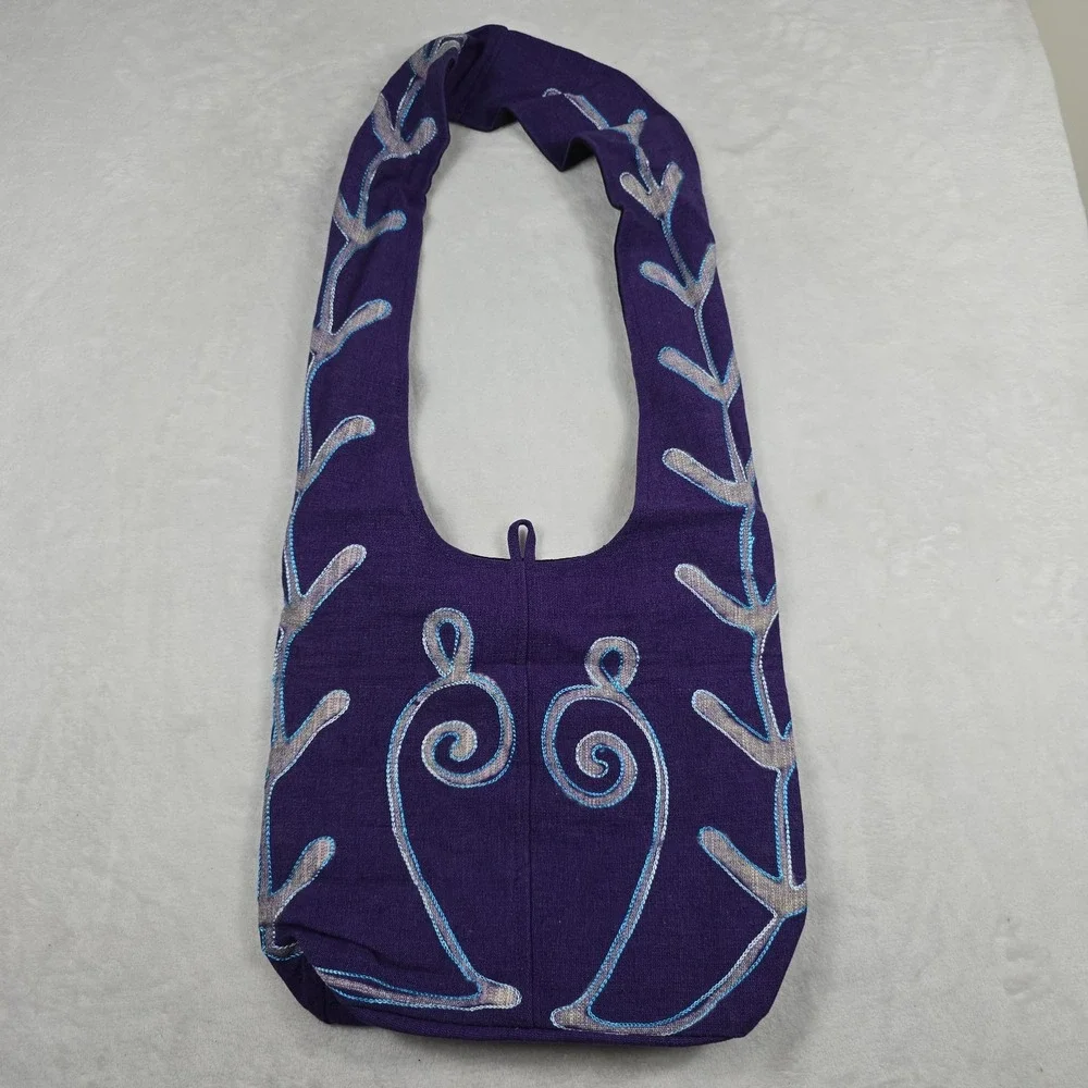 Shop Therapy Boho Hippie Handbag Heavy Cotton Knit‎ Purple Graphic Print New
